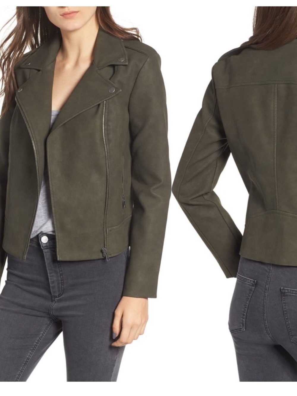 BB Dakota Olive Green Suede Moto Jacket